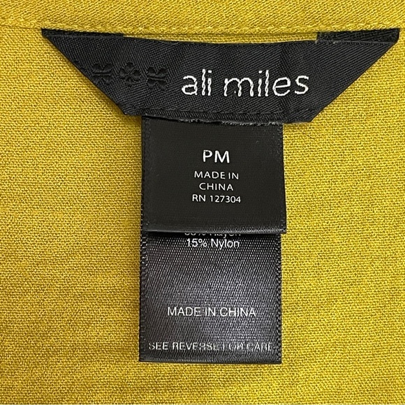 Ali Miles Boho Tunic | Size PM | Artsy Chartreuse Lagenlook Blouse Top - Picture 9 of 11